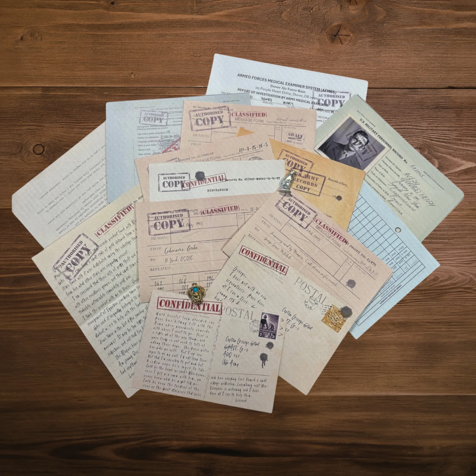 Shadows in the Gallery — classified and confidential military paperwork, copy stamps and handwritten letters