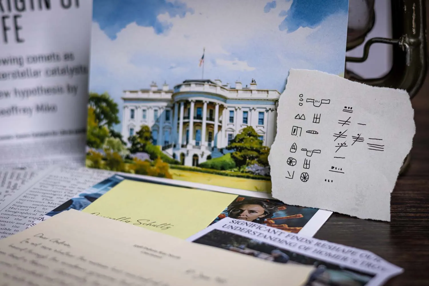 A magnifying glass resting on a Cosykiller case file — looking closely at the detail