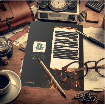 The Cosykiller Pocket Guide to Cipher Solving open on a desk